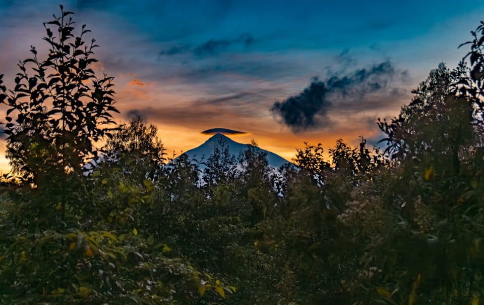Sunrise over Sabyinyo volcano